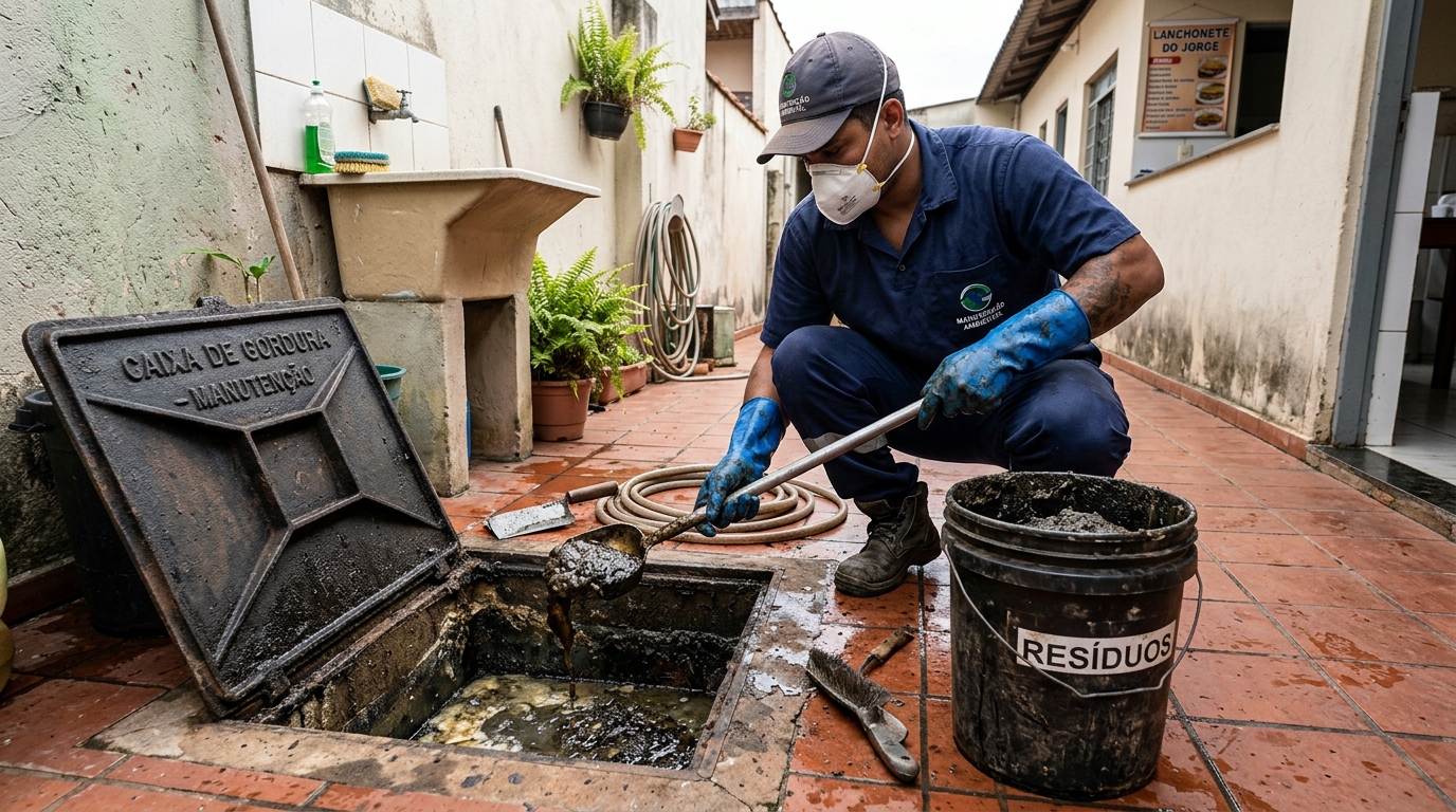 Remoção de resíduos da caixa de gordura em Maringá-PR